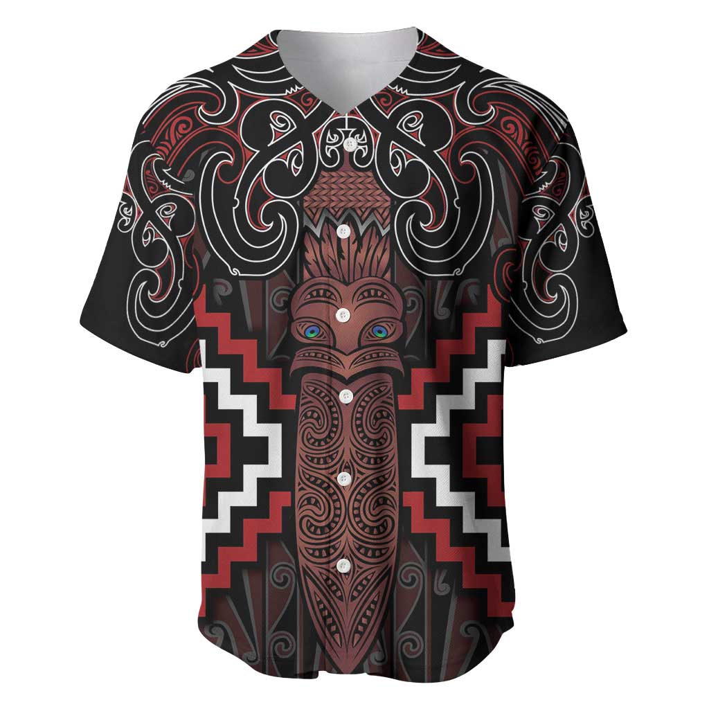 Maori Taiaha Whakairo Personalized Baseball Jersey Red Poutama Motifs LT7 Red - Polynesian Pride