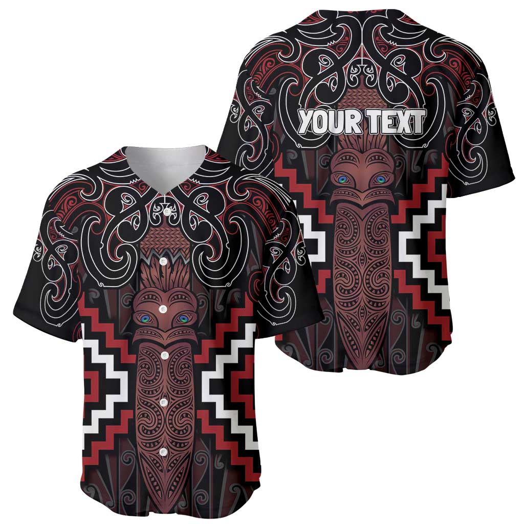 Maori Taiaha Whakairo Personalized Baseball Jersey Red Poutama Motifs LT7 - Polynesian Pride