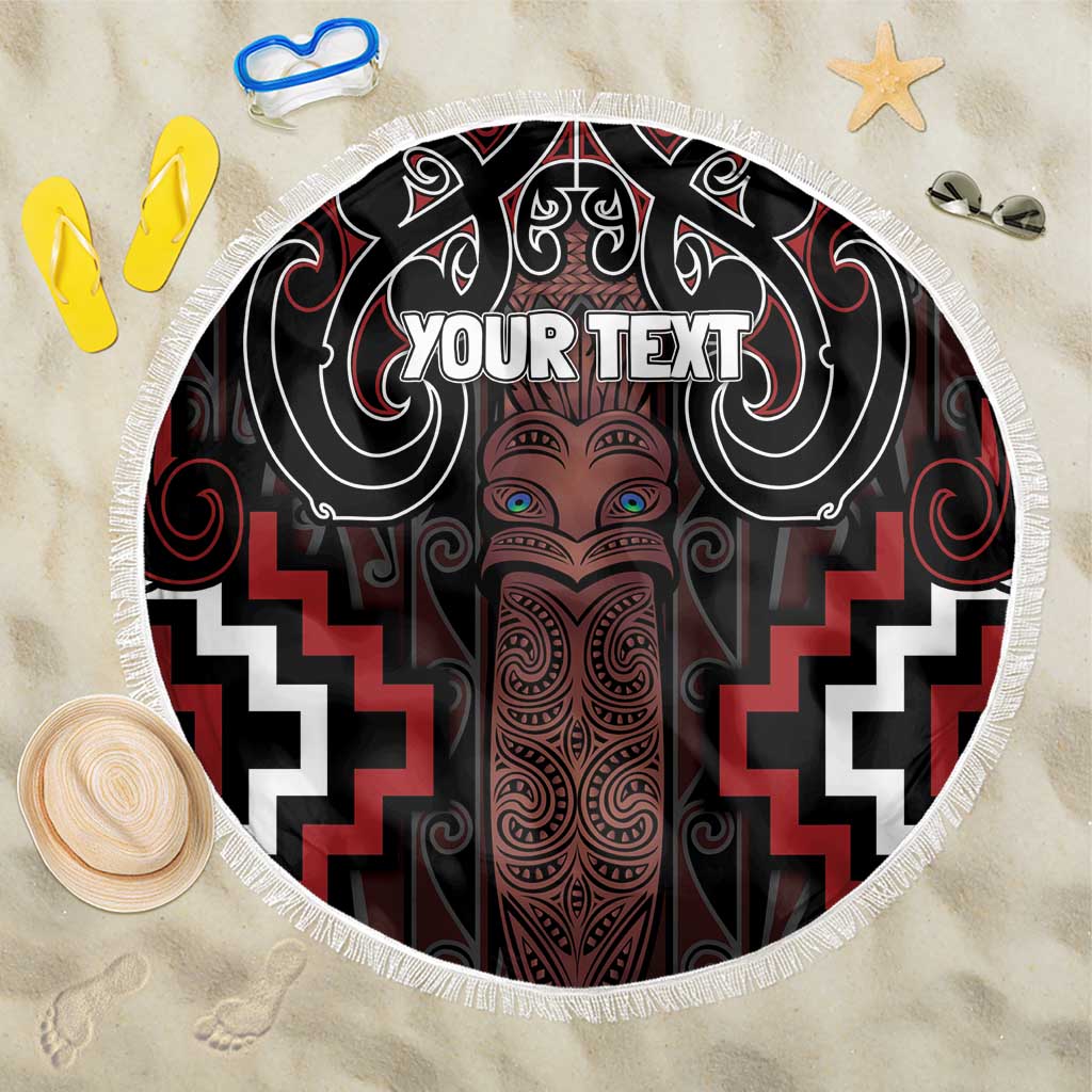 Maori Taiaha Whakairo Personalized Beach Blanket Red Poutama Motifs LT7 One Size 150cm Red - Polynesian Pride