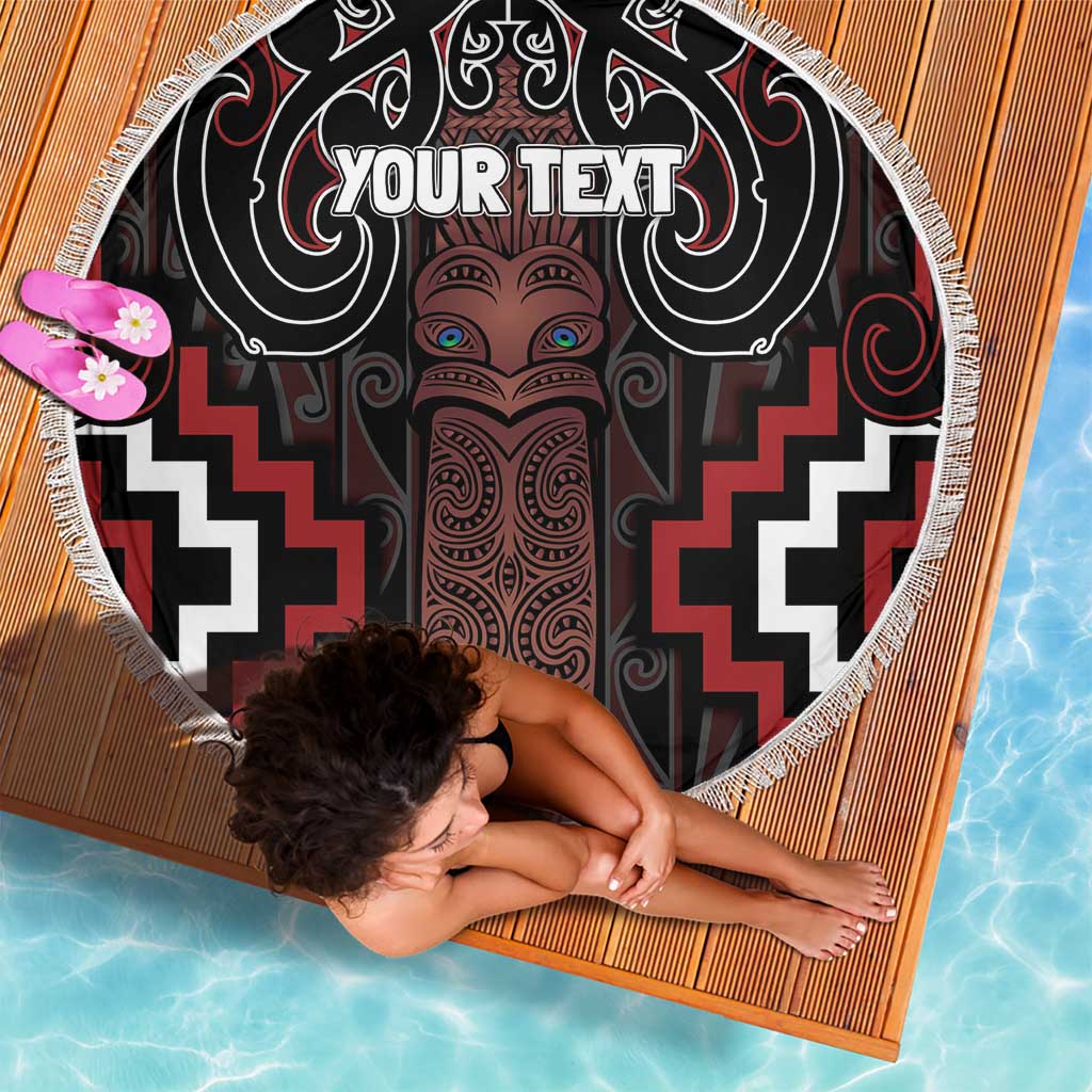 Maori Taiaha Whakairo Personalized Beach Blanket Red Poutama Motifs LT7 - Polynesian Pride