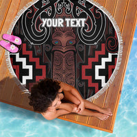 Maori Taiaha Whakairo Personalized Beach Blanket Red Poutama Motifs LT7 - Polynesian Pride