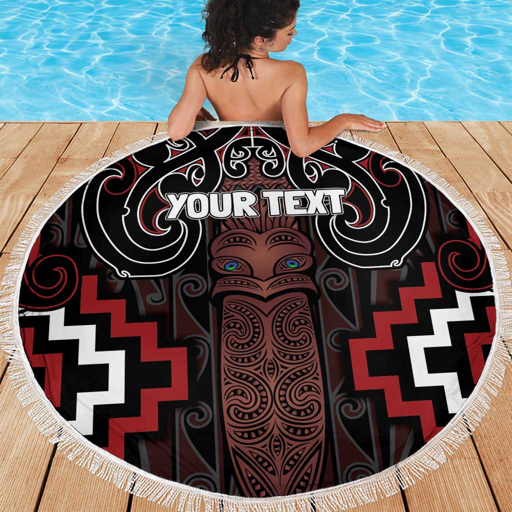 Maori Taiaha Whakairo Personalized Beach Blanket Red Poutama Motifs LT7 - Polynesian Pride