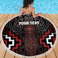 Maori Taiaha Whakairo Personalized Beach Blanket Red Poutama Motifs LT7 - Polynesian Pride