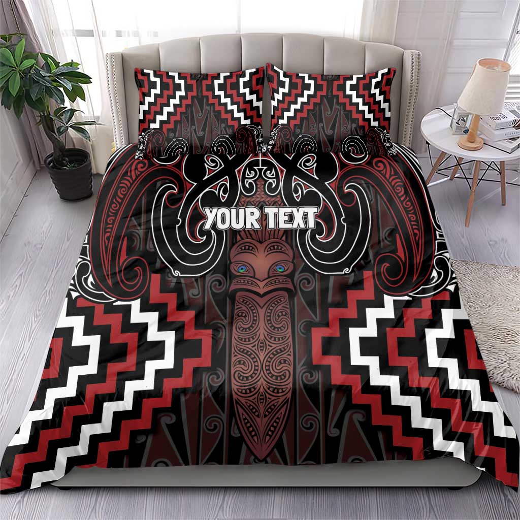 Maori Taiaha Whakairo Personalized Bedding Set Red Poutama Motifs LT7 - Polynesian Pride