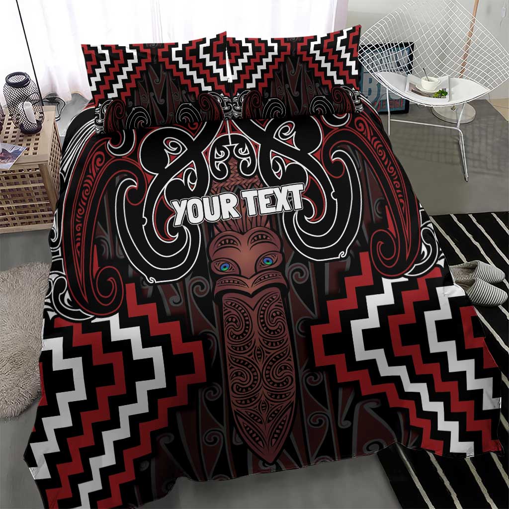 Maori Taiaha Whakairo Personalized Bedding Set Red Poutama Motifs LT7 - Polynesian Pride