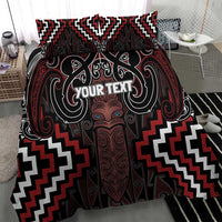 Maori Taiaha Whakairo Personalized Bedding Set Red Poutama Motifs LT7 - Polynesian Pride