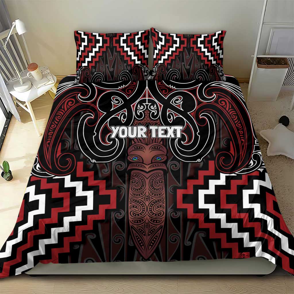 Maori Taiaha Whakairo Personalized Bedding Set Red Poutama Motifs LT7 - Polynesian Pride