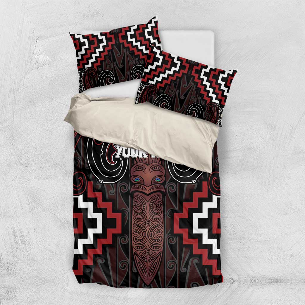 Maori Taiaha Whakairo Personalized Bedding Set Red Poutama Motifs LT7 US Twin 172cm x 218cm Red - Polynesian Pride