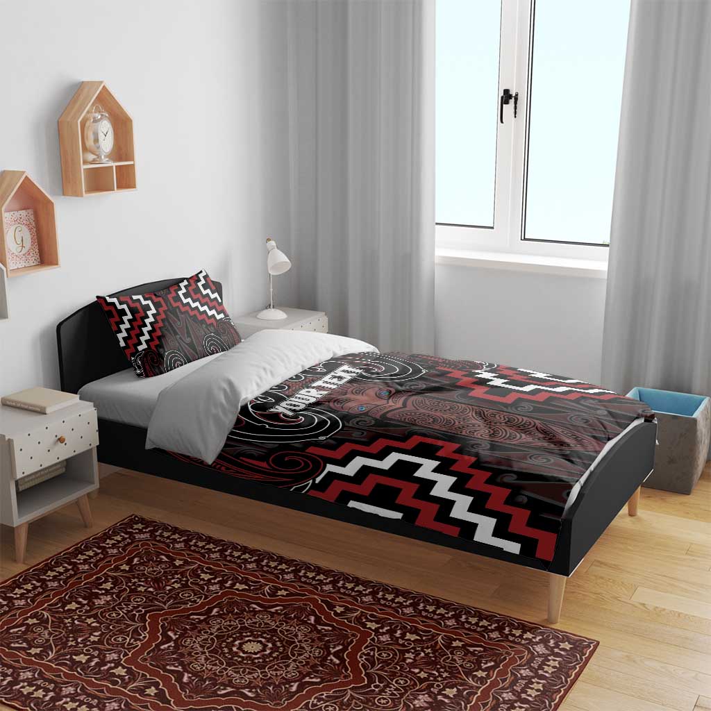 Maori Taiaha Whakairo Personalized Bedding Set Red Poutama Motifs LT7 - Polynesian Pride