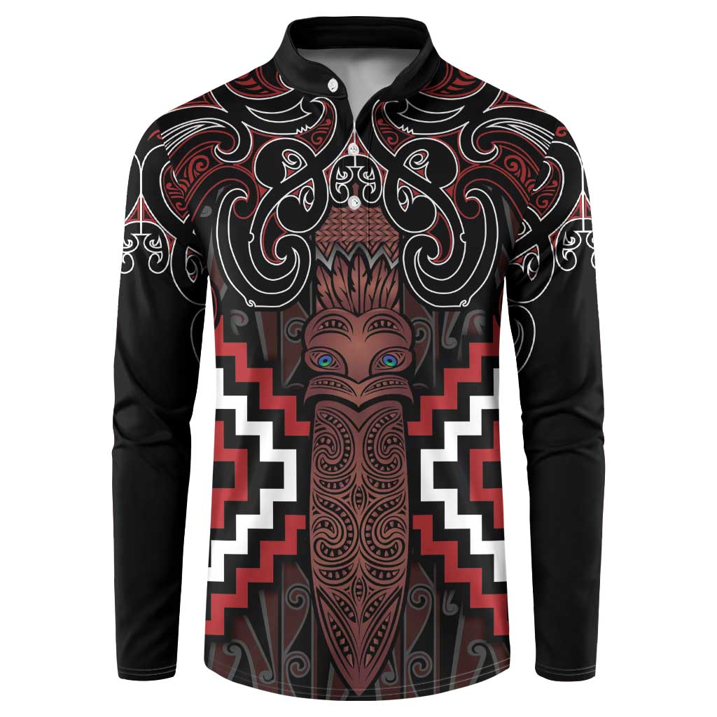 Maori Taiaha Whakairo Personalized Button Sweatshirt Red Poutama Motifs LT7 Red - Polynesian Pride