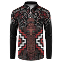 Maori Taiaha Whakairo Personalized Button Sweatshirt Red Poutama Motifs LT7 Red - Polynesian Pride