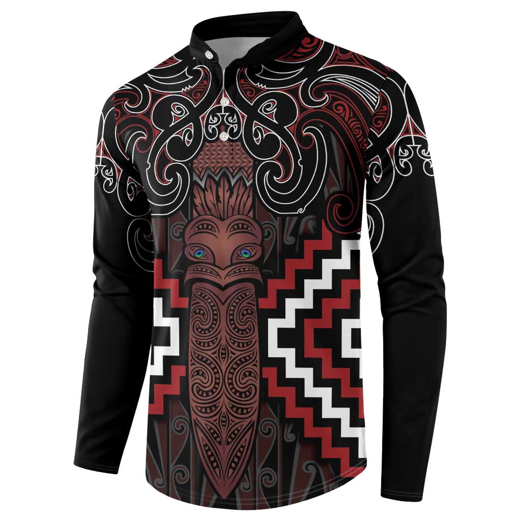 Maori Taiaha Whakairo Personalized Button Sweatshirt Red Poutama Motifs LT7 - Polynesian Pride