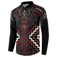 Maori Taiaha Whakairo Personalized Button Sweatshirt Red Poutama Motifs LT7 - Polynesian Pride