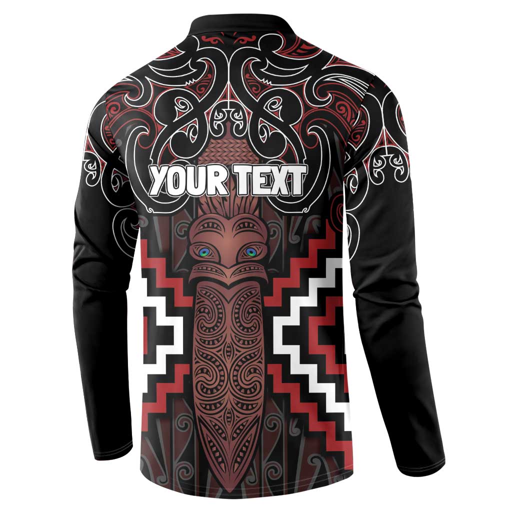 Maori Taiaha Whakairo Personalized Button Sweatshirt Red Poutama Motifs LT7 - Polynesian Pride