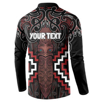 Maori Taiaha Whakairo Personalized Button Sweatshirt Red Poutama Motifs LT7 - Polynesian Pride