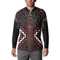 Maori Taiaha Whakairo Personalized Button Sweatshirt Red Poutama Motifs LT7 - Polynesian Pride