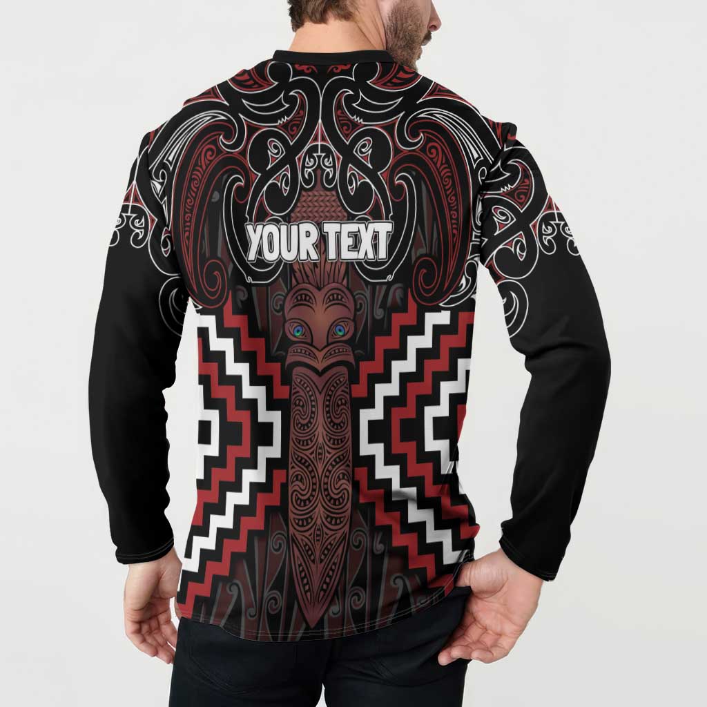 Maori Taiaha Whakairo Personalized Button Sweatshirt Red Poutama Motifs LT7 - Polynesian Pride
