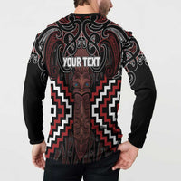 Maori Taiaha Whakairo Personalized Button Sweatshirt Red Poutama Motifs LT7 - Polynesian Pride