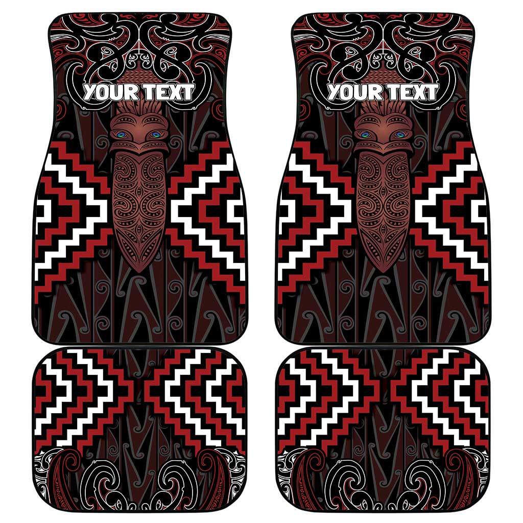 Maori Taiaha Whakairo Personalized Car Mats Red Poutama Motifs LT7 - Polynesian Pride