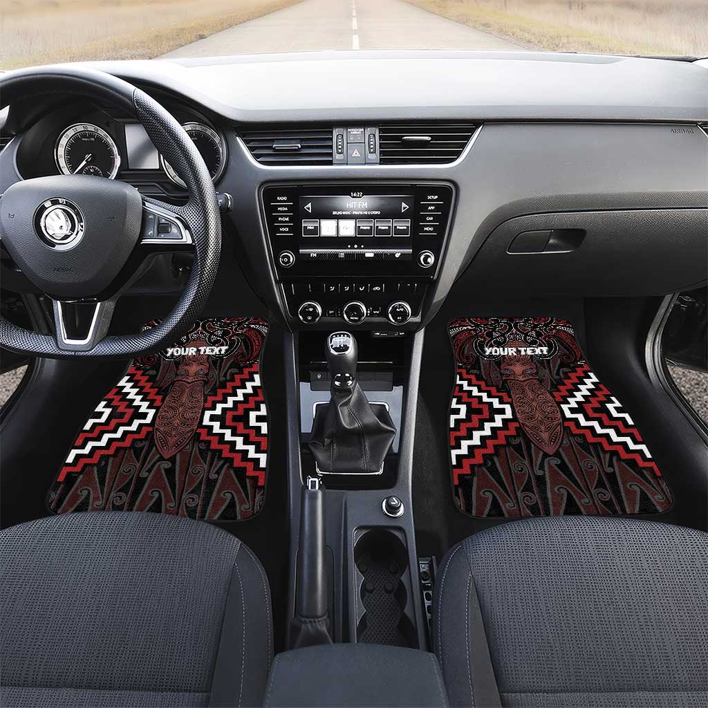 Maori Taiaha Whakairo Personalized Car Mats Red Poutama Motifs LT7 Set 2pcs - Front Red - Polynesian Pride