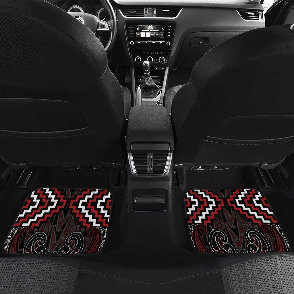 Maori Taiaha Whakairo Personalized Car Mats Red Poutama Motifs LT7 Set 2pcs - Back Red - Polynesian Pride