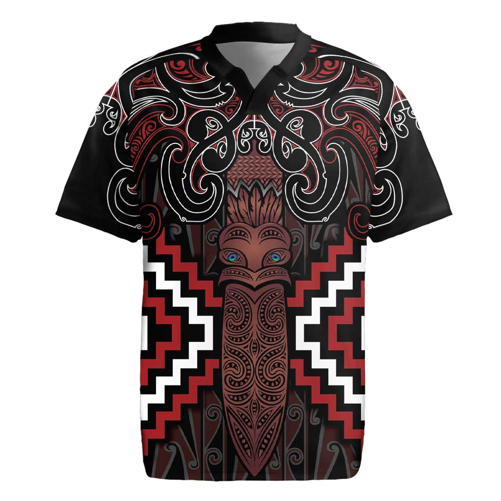 Maori Taiaha Whakairo Personalized Rugby Jersey Red Poutama Motifs LT7 Red - Polynesian Pride