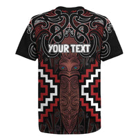 Maori Taiaha Whakairo Personalized Rugby Jersey Red Poutama Motifs LT7 - Polynesian Pride