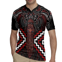Maori Taiaha Whakairo Personalized Rugby Jersey Red Poutama Motifs LT7 - Polynesian Pride