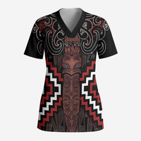 Maori Taiaha Whakairo Personalized Scrub Top Red Poutama Motifs LT7 Adult Red - Polynesian Pride