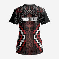 Maori Taiaha Whakairo Personalized Scrub Top Red Poutama Motifs LT7 - Polynesian Pride