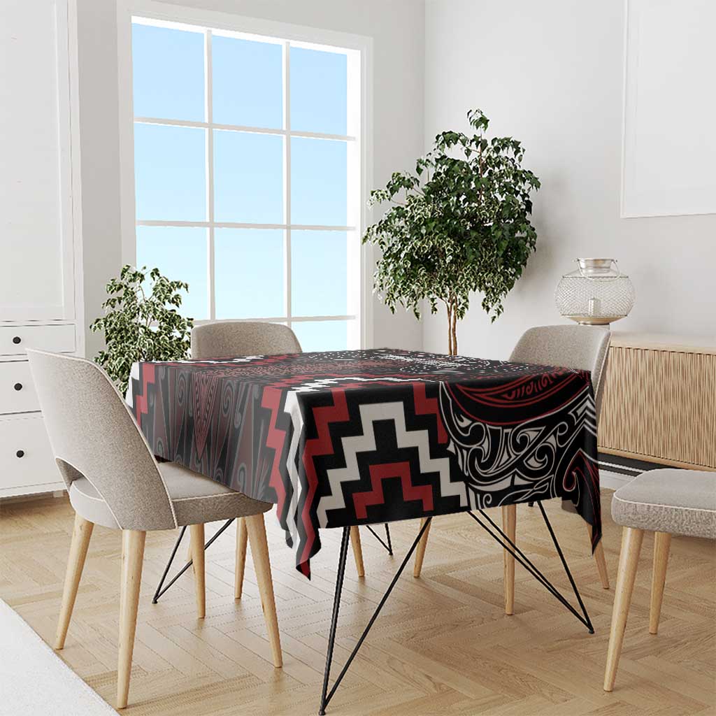 Maori Taiaha Whakairo Personalized Tablecloth Red Poutama Motifs LT7 - Polynesian Pride