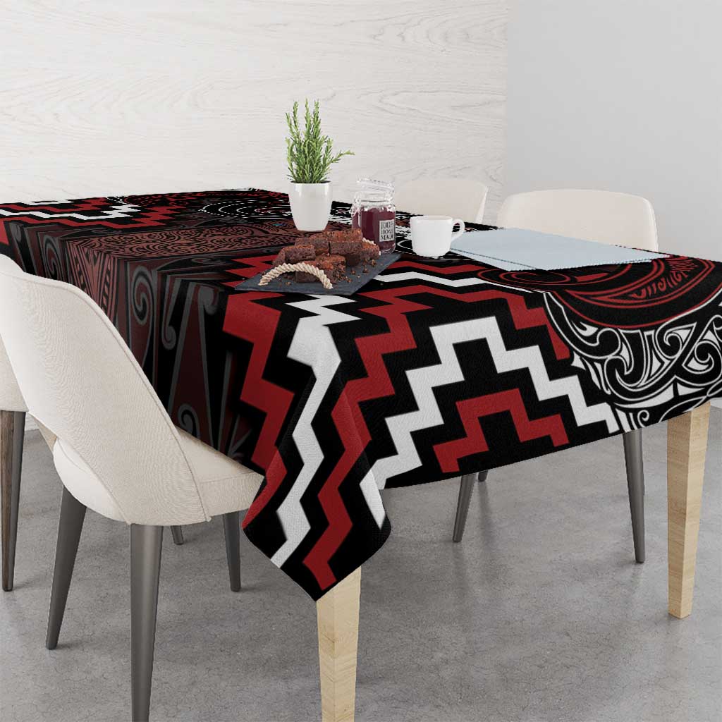 Maori Taiaha Whakairo Personalized Tablecloth Red Poutama Motifs LT7 - Polynesian Pride
