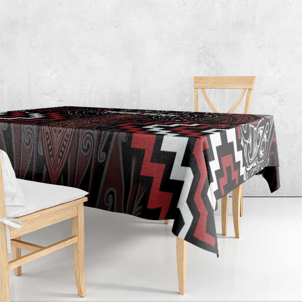 Maori Taiaha Whakairo Personalized Tablecloth Red Poutama Motifs LT7 - Polynesian Pride