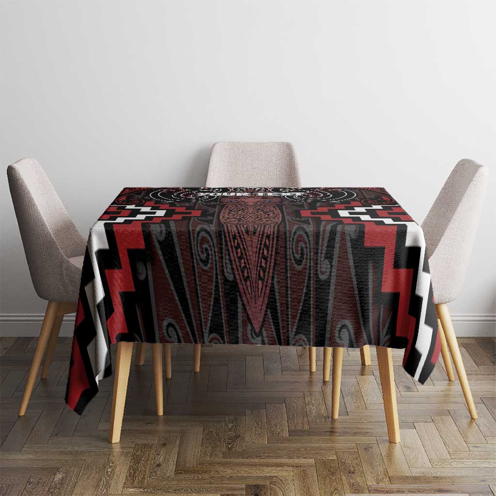 Maori Taiaha Whakairo Personalized Tablecloth Red Poutama Motifs LT7 - Polynesian Pride