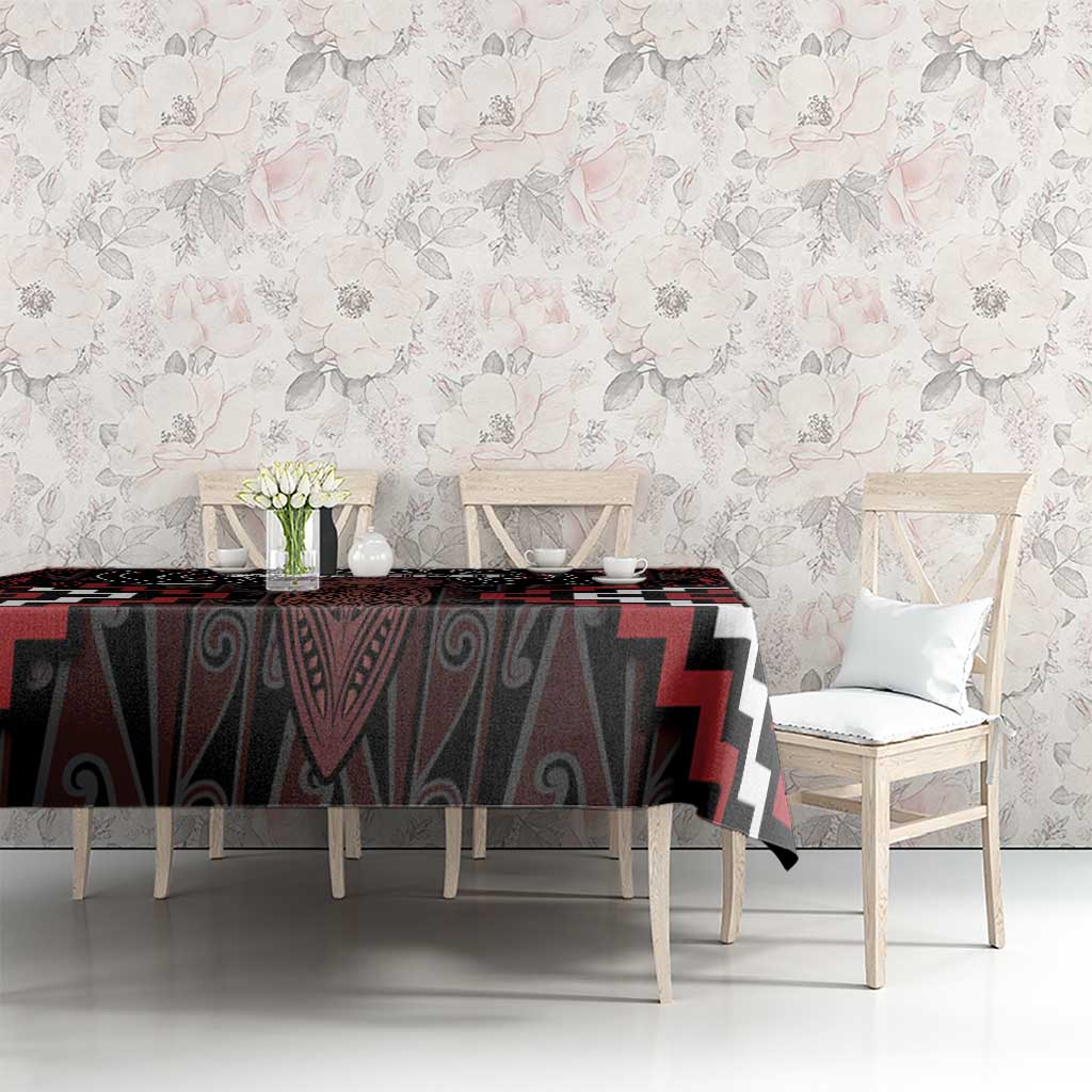 Maori Taiaha Whakairo Personalized Tablecloth Red Poutama Motifs LT7 - Polynesian Pride