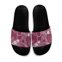 Maroon Kuki Airani Tapakau Slide Sandals Tribal Anchor Mix Tiare LT7 Maroon - Polynesian Pride