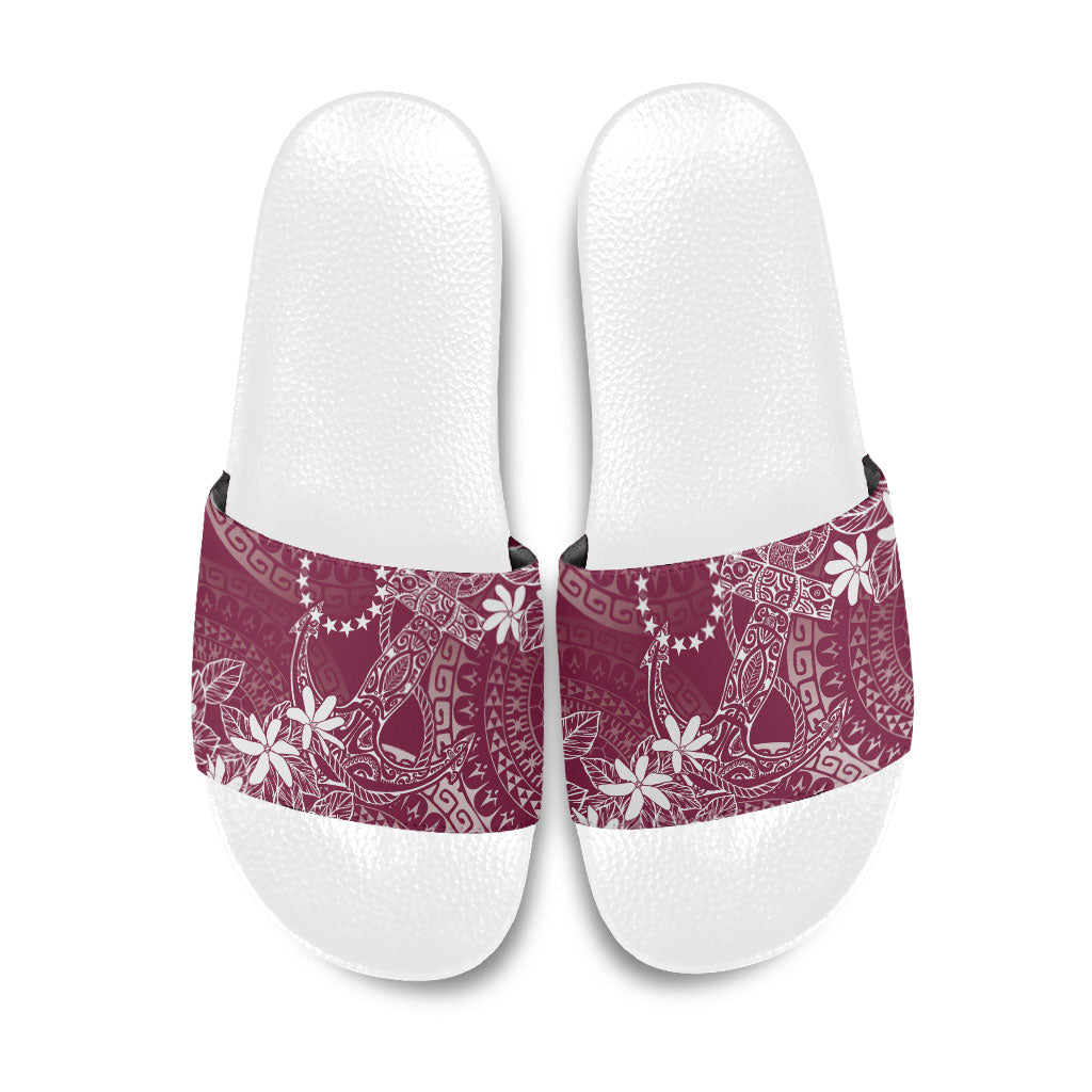 Maroon Kuki Airani Tapakau Slide Sandals Tribal Anchor Mix Tiare LT7 Maroon - Polynesian Pride