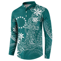 Teal Kuki Airani Tapakau Button Sweatshirt Tribal Anchor Mix Tiare LT7 - Polynesian Pride