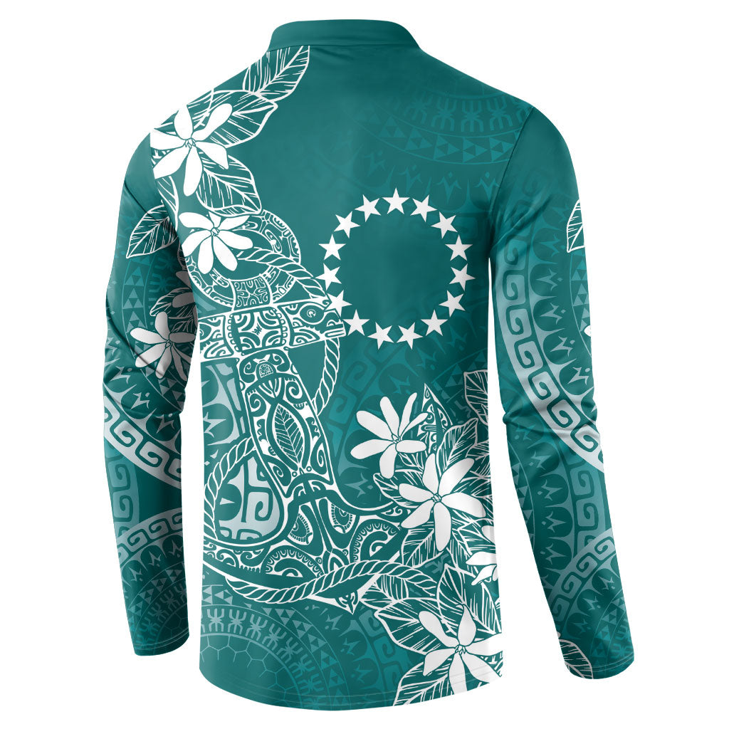 Teal Kuki Airani Tapakau Button Sweatshirt Tribal Anchor Mix Tiare LT7 - Polynesian Pride