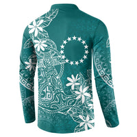 Teal Kuki Airani Tapakau Button Sweatshirt Tribal Anchor Mix Tiare LT7 - Polynesian Pride