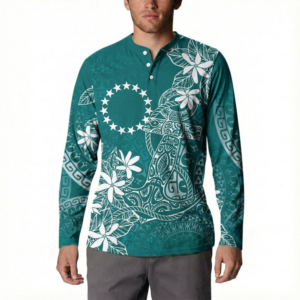 Teal Kuki Airani Tapakau Button Sweatshirt Tribal Anchor Mix Tiare LT7 - Polynesian Pride