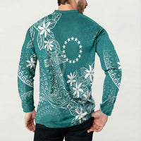 Teal Kuki Airani Tapakau Button Sweatshirt Tribal Anchor Mix Tiare LT7 - Polynesian Pride