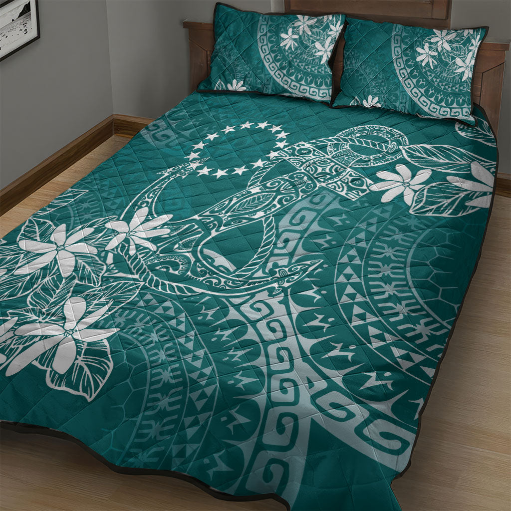 Teal Kuki Airani Tapakau Quilt Bed Set Tribal Anchor Mix Tiare LT7 - Polynesian Pride