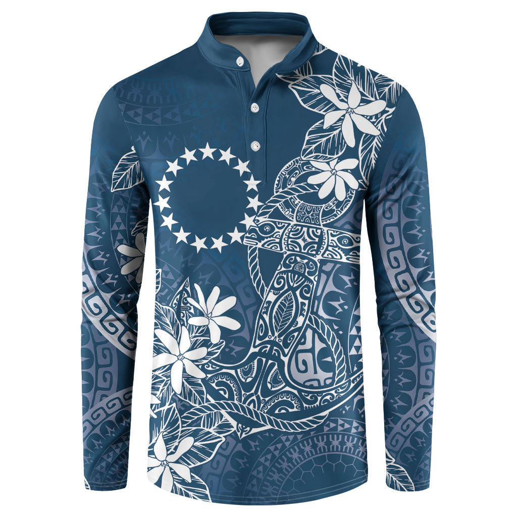 Navy Kuki Airani Tapakau Button Sweatshirt Tribal Anchor Mix Tiare LT7 Navy - Polynesian Pride