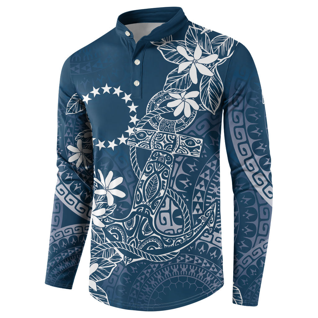Navy Kuki Airani Tapakau Button Sweatshirt Tribal Anchor Mix Tiare LT7 - Polynesian Pride