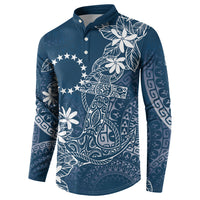 Navy Kuki Airani Tapakau Button Sweatshirt Tribal Anchor Mix Tiare LT7 - Polynesian Pride