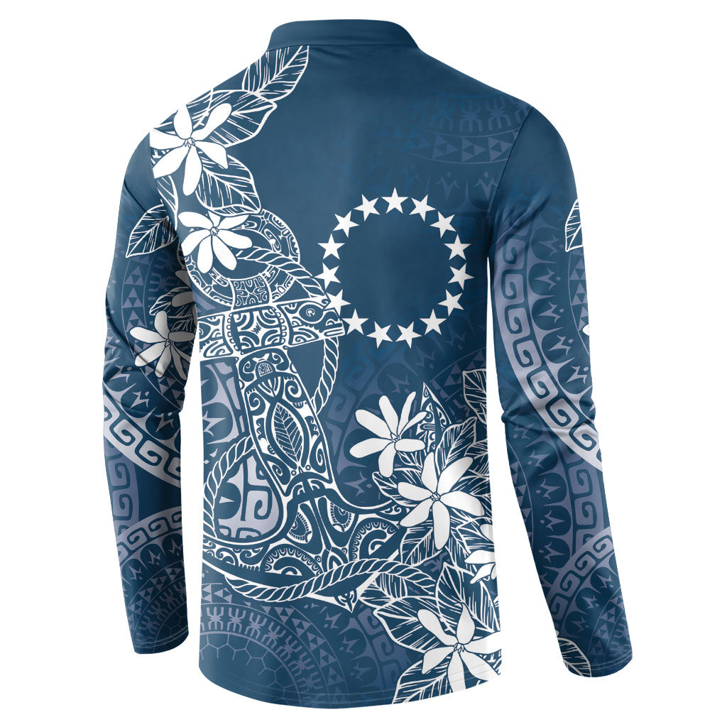 Navy Kuki Airani Tapakau Button Sweatshirt Tribal Anchor Mix Tiare LT7 - Polynesian Pride