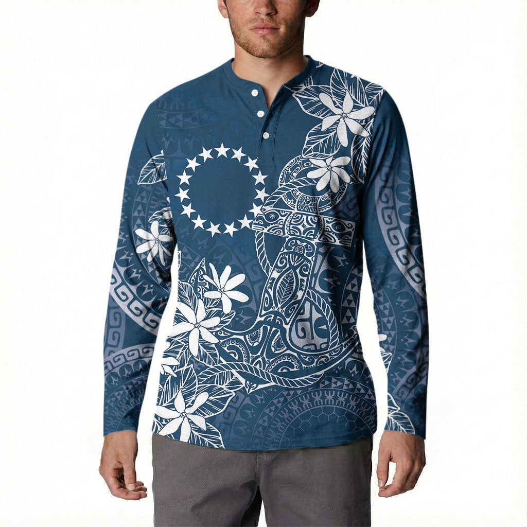 Navy Kuki Airani Tapakau Button Sweatshirt Tribal Anchor Mix Tiare LT7 - Polynesian Pride