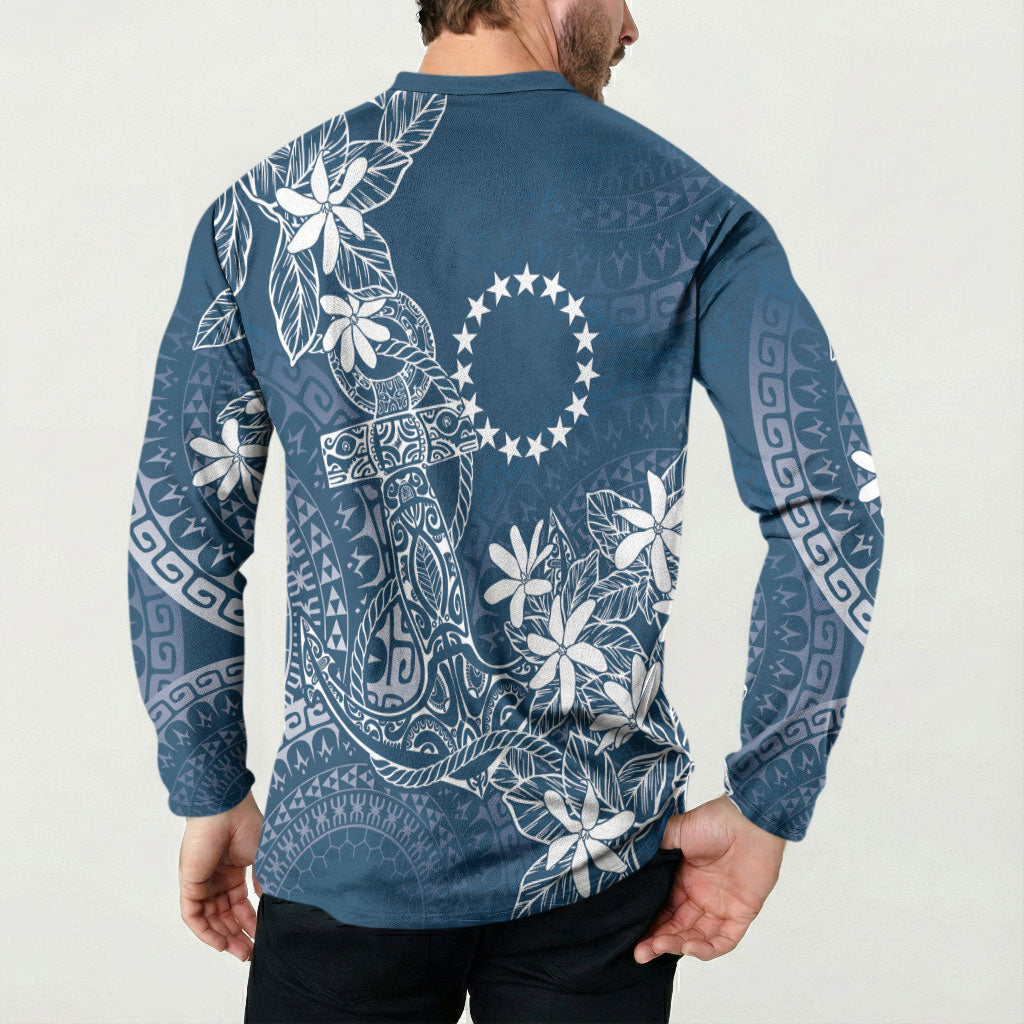 Navy Kuki Airani Tapakau Button Sweatshirt Tribal Anchor Mix Tiare LT7 - Polynesian Pride