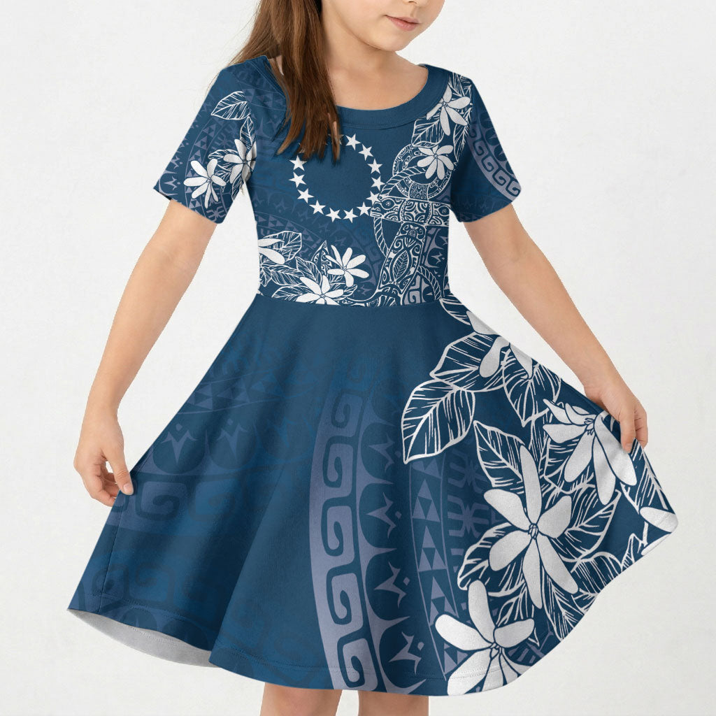 Navy Kuki Airani Tapakau Kid Short Sleeve Dress Tribal Anchor Mix Tiare LT7 KID Navy - Polynesian Pride